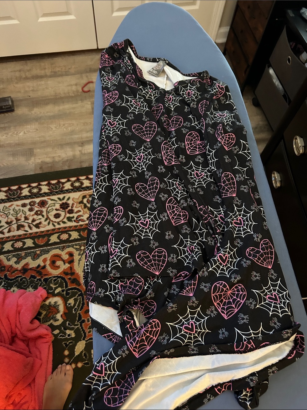 Too Fast Black Pajama Nightgown with Pink Hearts and White Spiderwebs